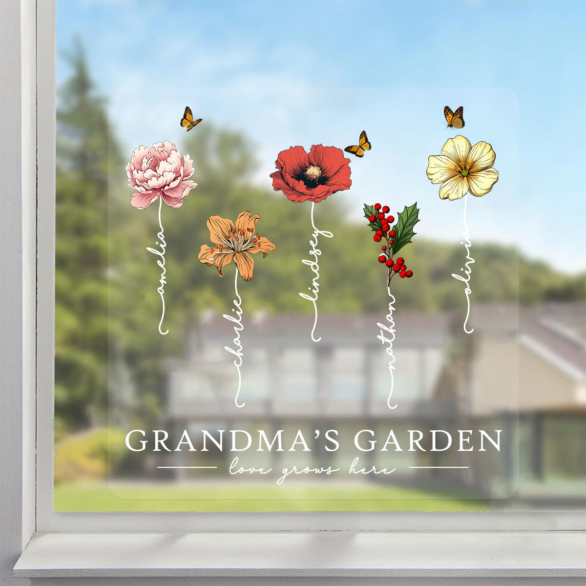 Grandma’s Garden Birth Flower Gift For Grandma Decor On Car Fridge Window Personalized Decal
