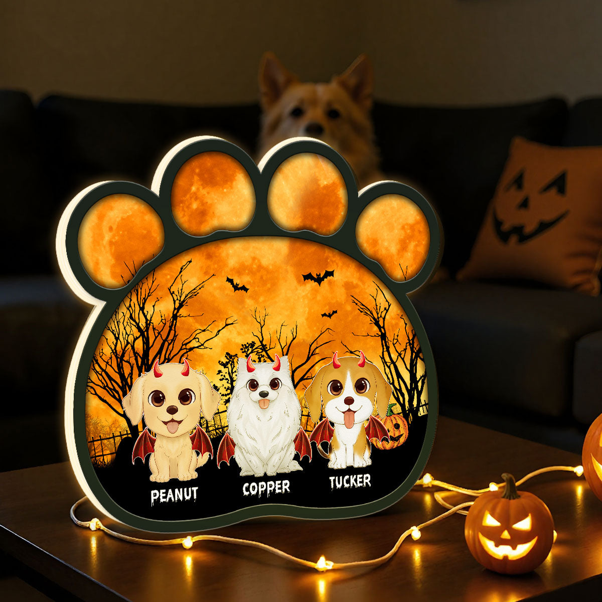 Spooky Halloween Theme Dog Paw Personalized LED Light Box