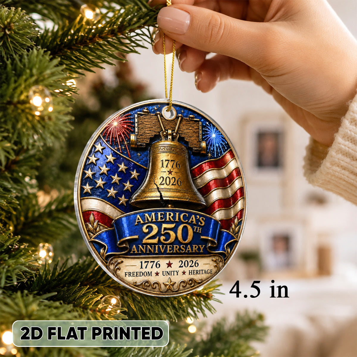 America 250th Anniversary Liberty Bell - Personalized Acrylic Ornament - Patriotic Christmas Tree Decor