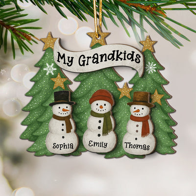 Snowman Grandparent Grandchildren Family Christmas Tree - Personalized 2-Layer Wooden Ornament