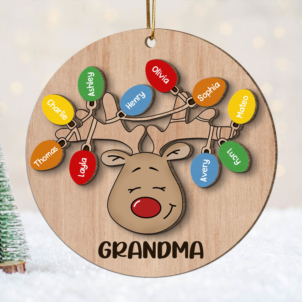 Christmas Grandma Reindeer Personalized 2-Layer Wooden Ornament, Gift For Grandma