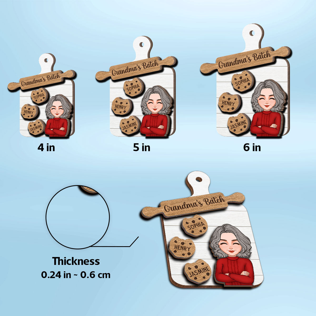 Grandma Mom Cookie Board Christmas Personalized 2-Layer Wooden Ornament