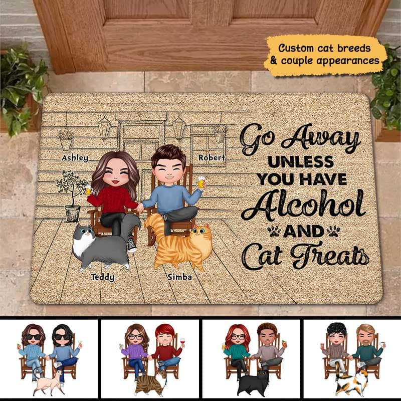 Go Away Funny Cat Lovers Personalized Doormat