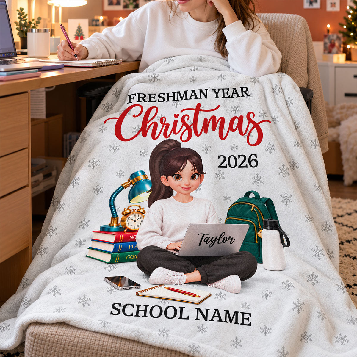 Freshman Year Christmas Boy Girl - Personalized Fleece Blanket - College Student Christmas Gift