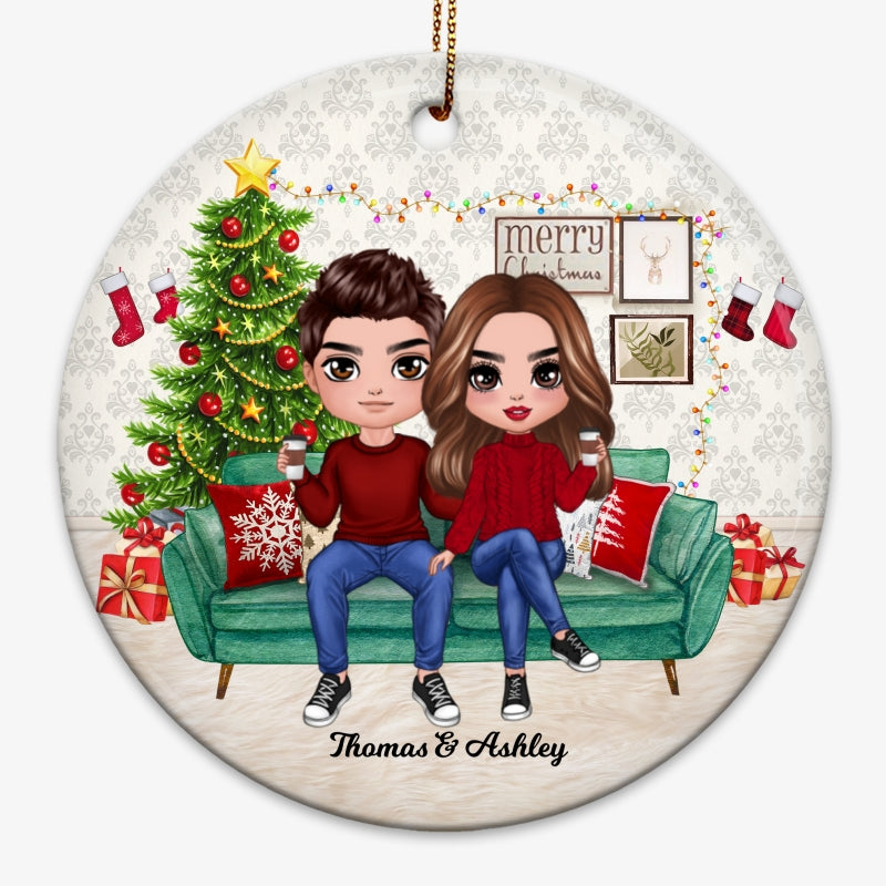 Couple Sitting In Living Room Personalized Circle Ornament