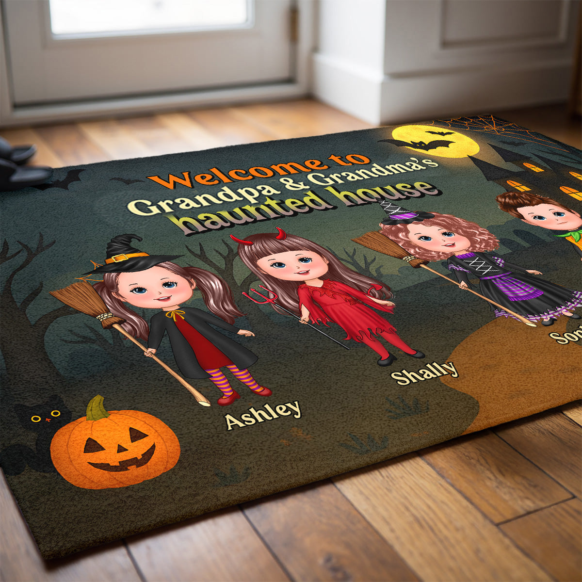 Halloween Welcome To Grandma Grandpa Grandparents Haunted House Personalized Doormat