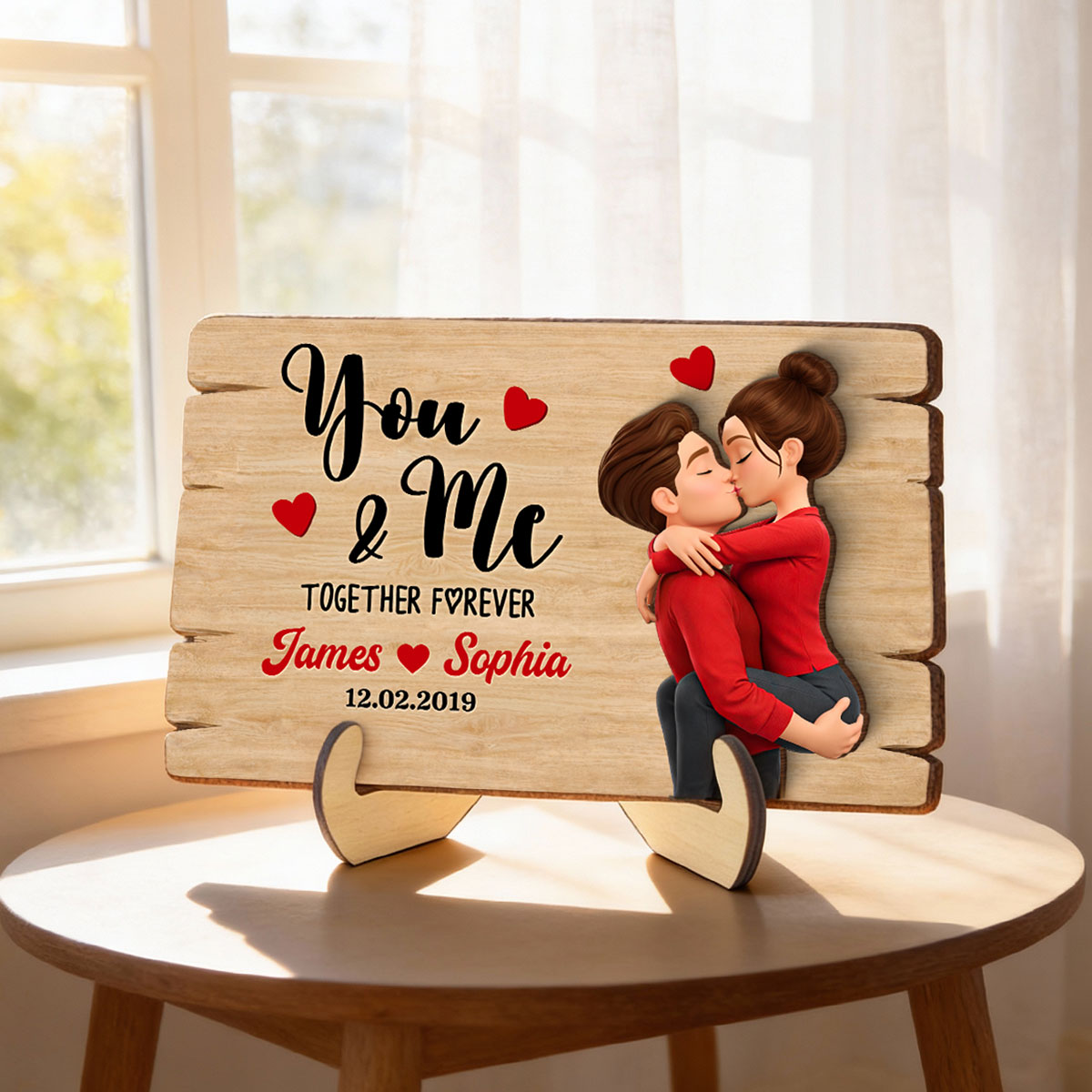 Valentines Day Couple You & Me Together Forever - Personalized 2-Layered Wooden Plaque - Anniversary, Valentine's Day Gift, Gift For Him, Gift For Her