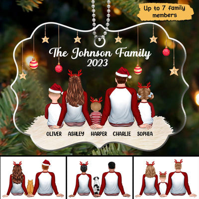 Back View Pajamas Family Dad Mom Kids Dogs Cats Personalized Acrylic Ornament