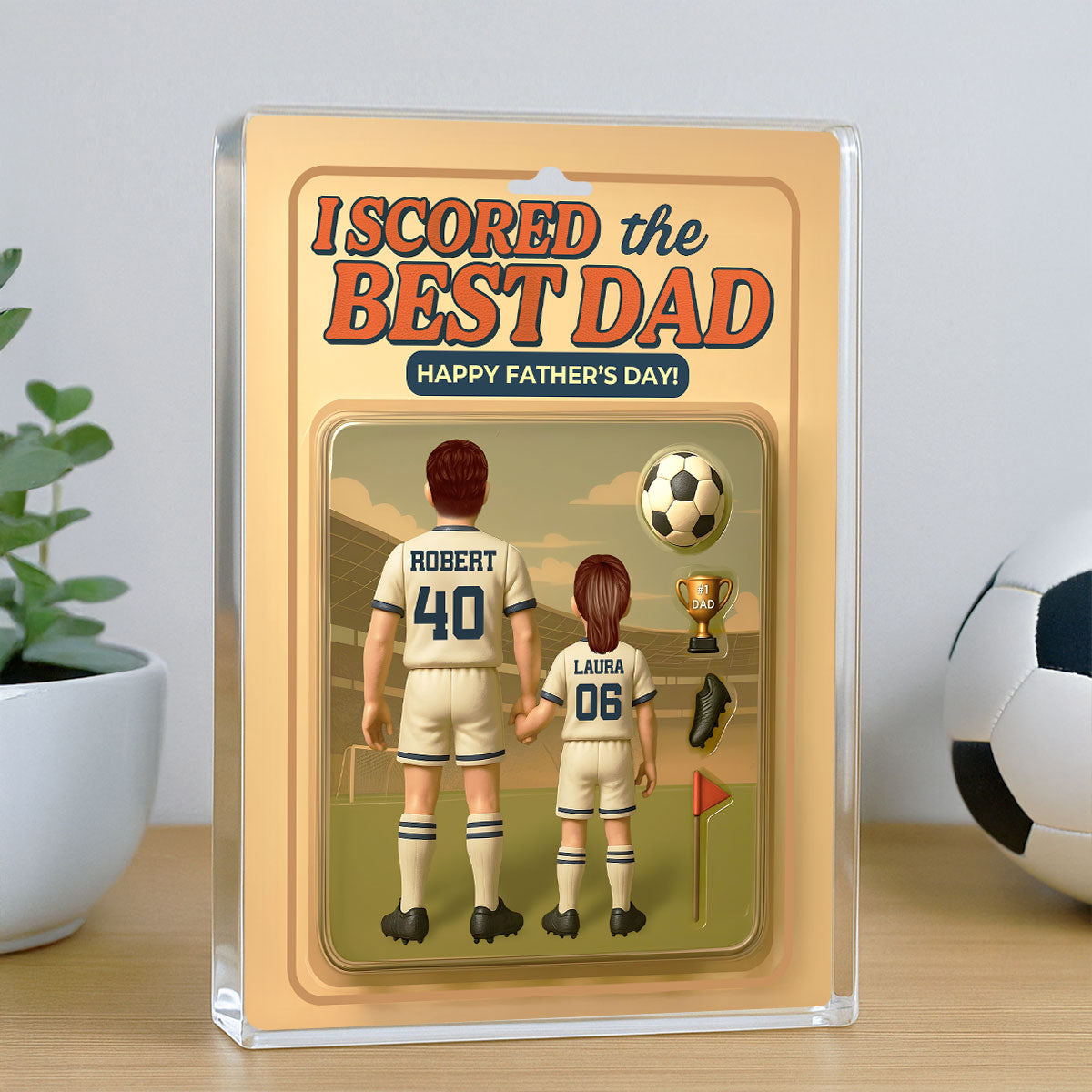 I Scored The Best Dad Soccer Custom Figure Personalized Acrylic Block Plaque, Father's Day Gift for Dad, Gift for Husband