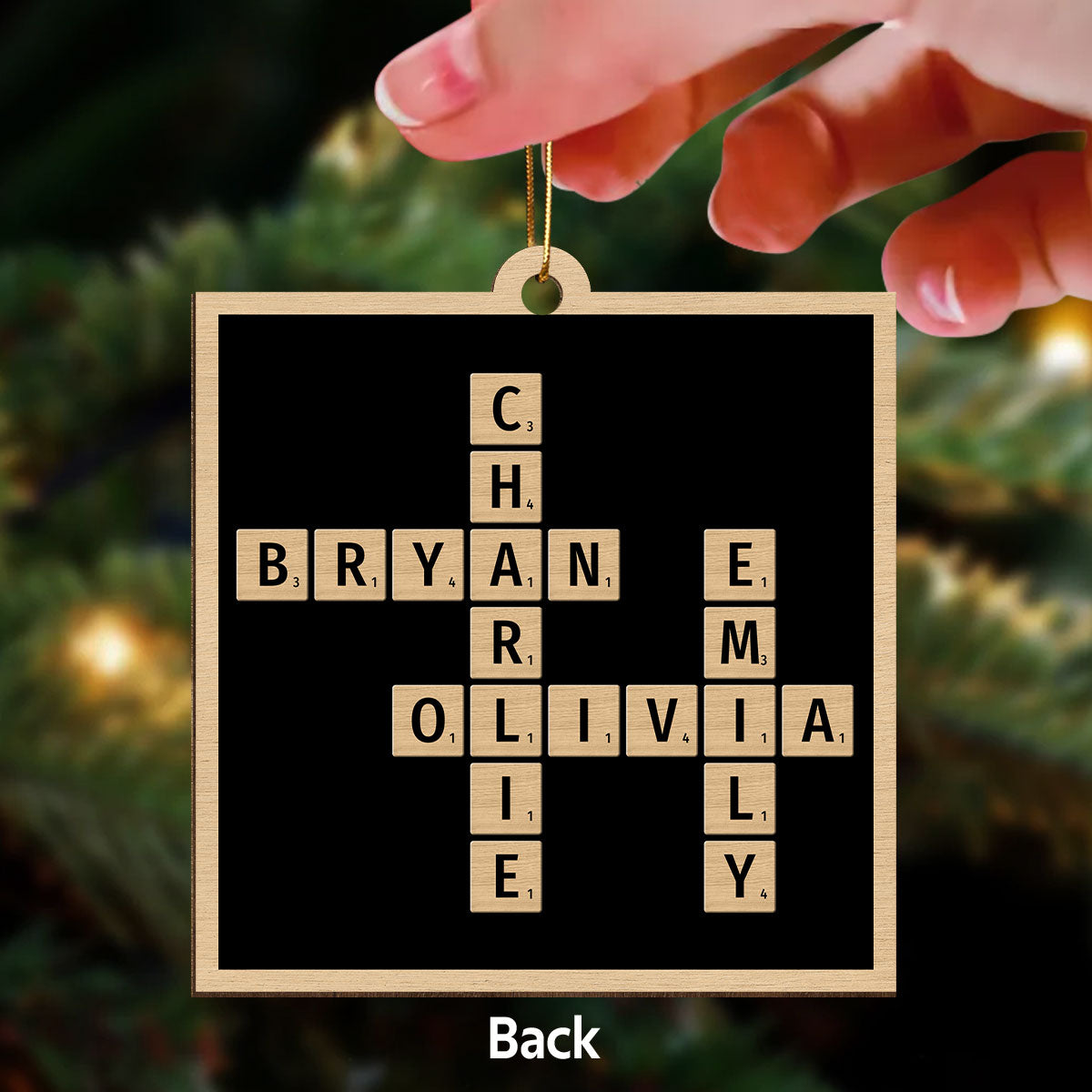 Family Crossword Puzzle Art Photo Inserted Personalized Double Sided Wooden Ornament