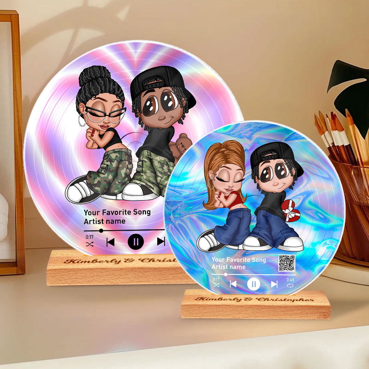 Y2K Couple Custom Vinyl Record Acrylic Plaque with Favorite Song QR Code – Personalized Unique Valentine's Day Gift For Him, Gift For Her