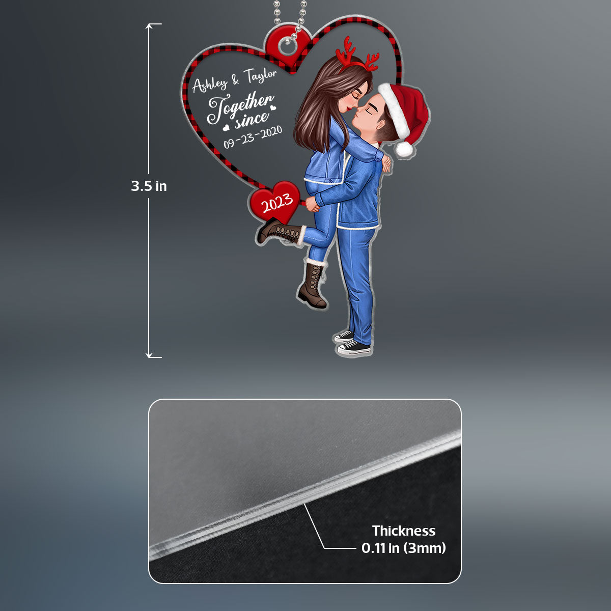 Hugging Couple Together Since Heart Personalized Acrylic Ornament