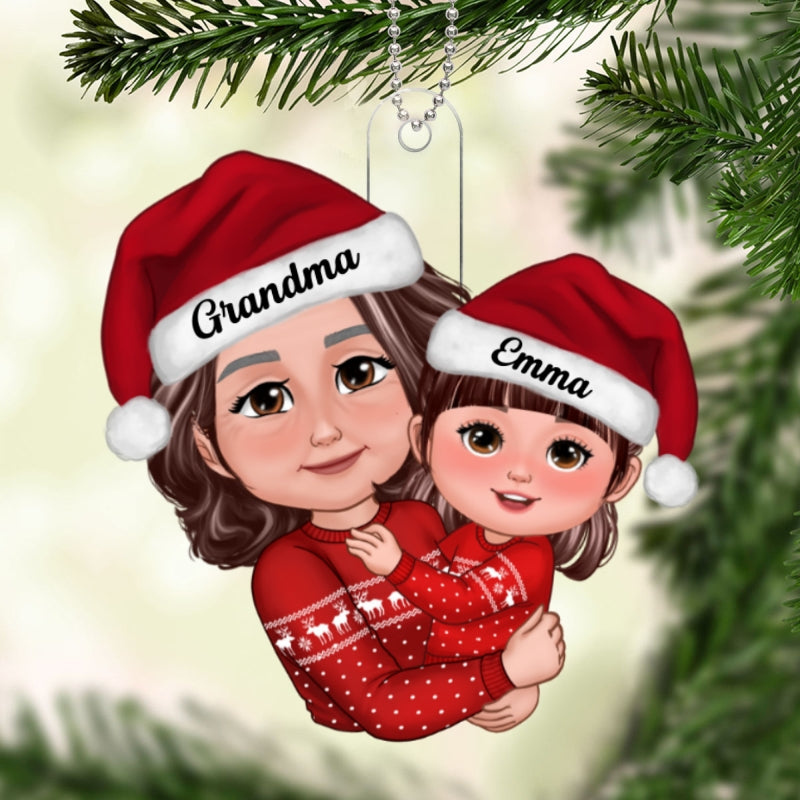 Doll Grandma Hugging GrandKid Christmas Gift For Granddaughter Grandson - Personalized Ornament - Gift For Granddaughter, Grandson