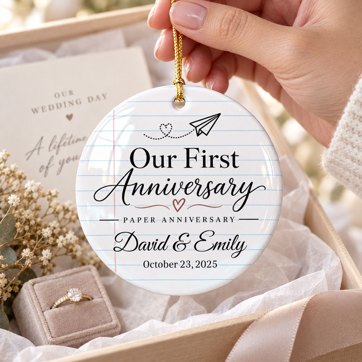 Our 1st Wedding Anniversary Paper Anniversary - Personalized Ceramic Ornament - First Year Keepsake Gift For Him Gift For Her