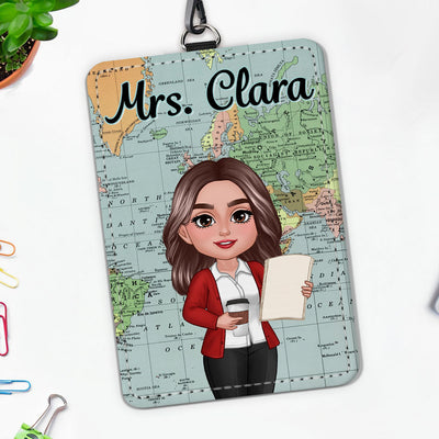 World Map Adventure Themed Teacher Personalized ID Badge Holder, Back To School Gift