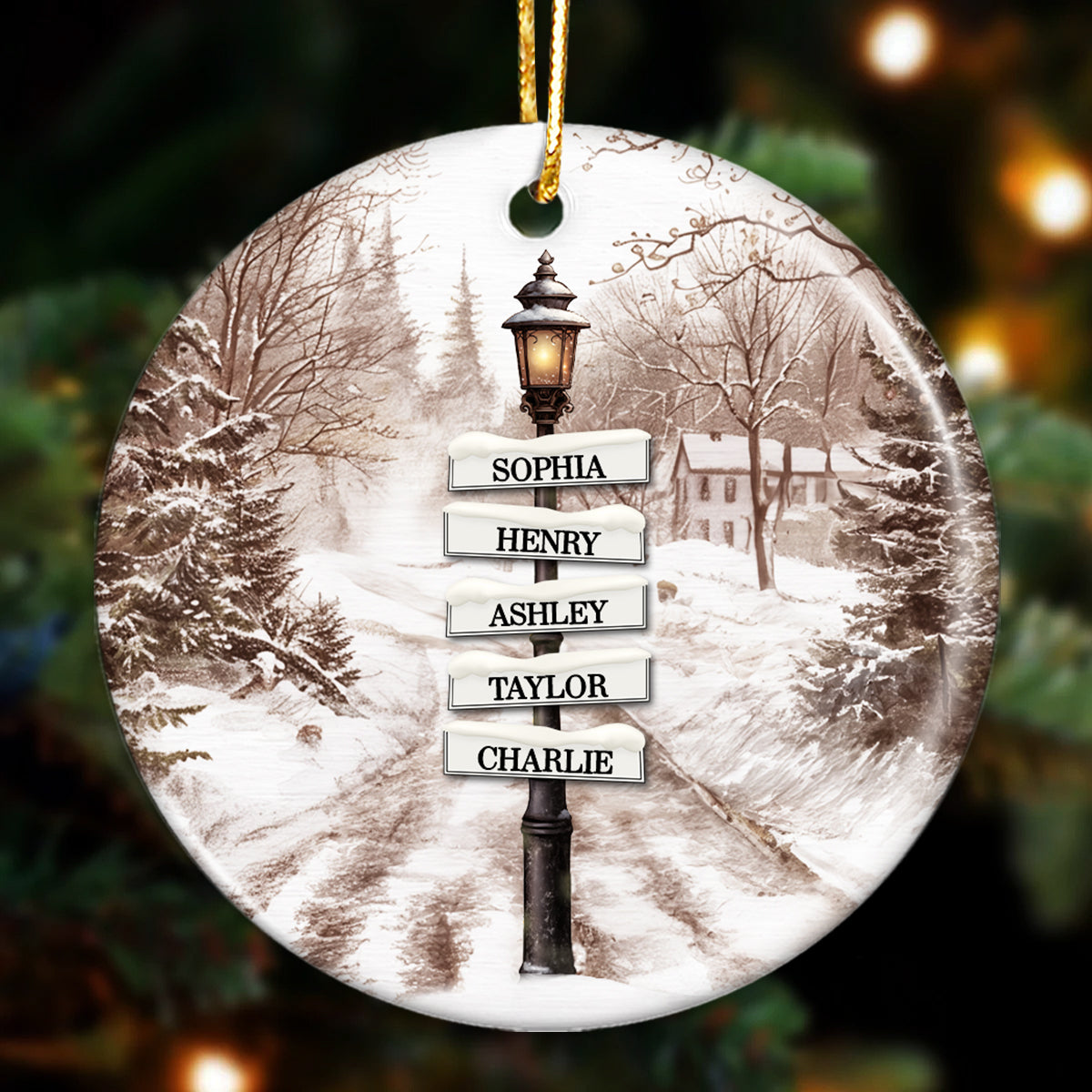 Vintage Christmas Signpost Family Personalized Ceramic Ornament