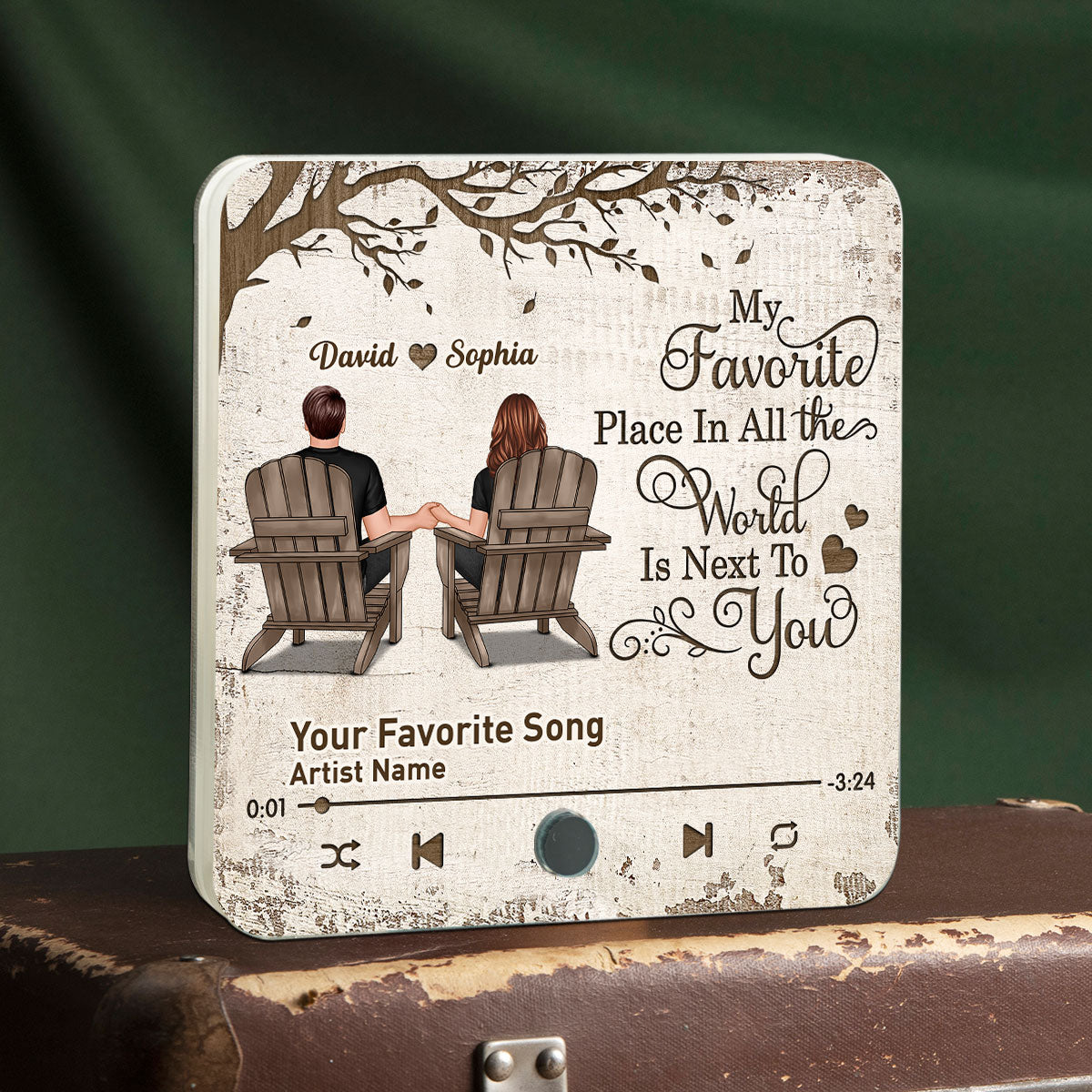 Favorite Place In The World Sitting Couple Back View Personalized Music Fridge Magnet, Anniversary Gift For Him, For Her