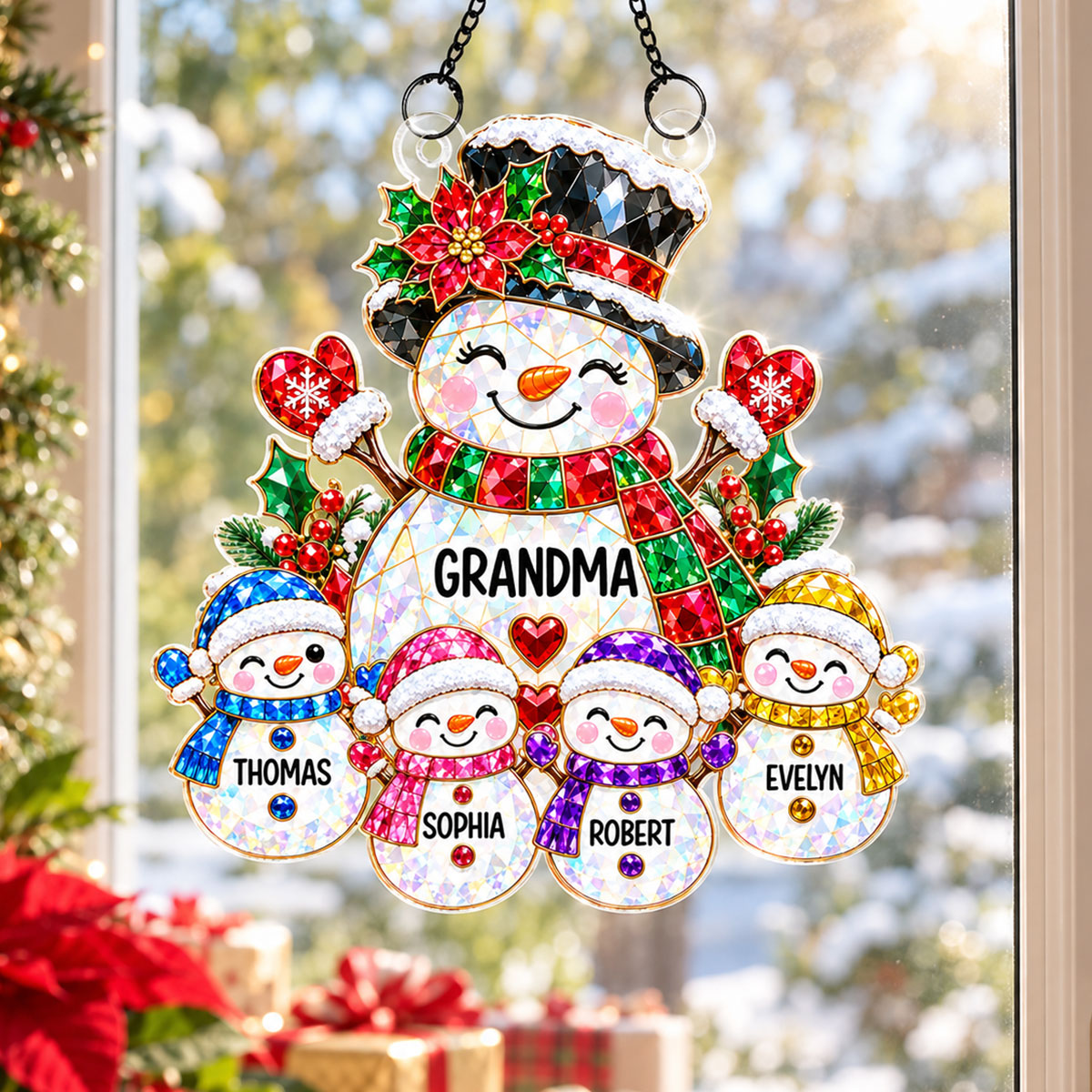 Grandma's Little Snowmen - Personalized Acrylic Window Hanging - Christmas Gift For Grandma