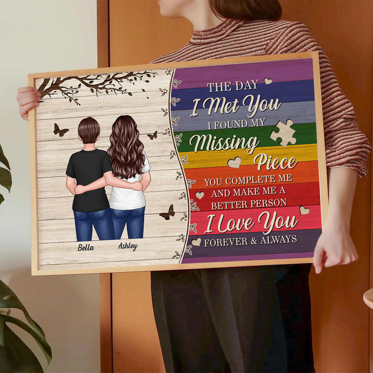 The Day I Met You LGBTQ Couple Hugging Standing Personalized Poster, Pride Month Gift