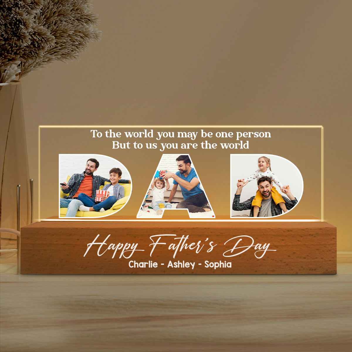 DAD Photo Insert Happy Father‘s Day Personalized Acrylic Block LED Night Light