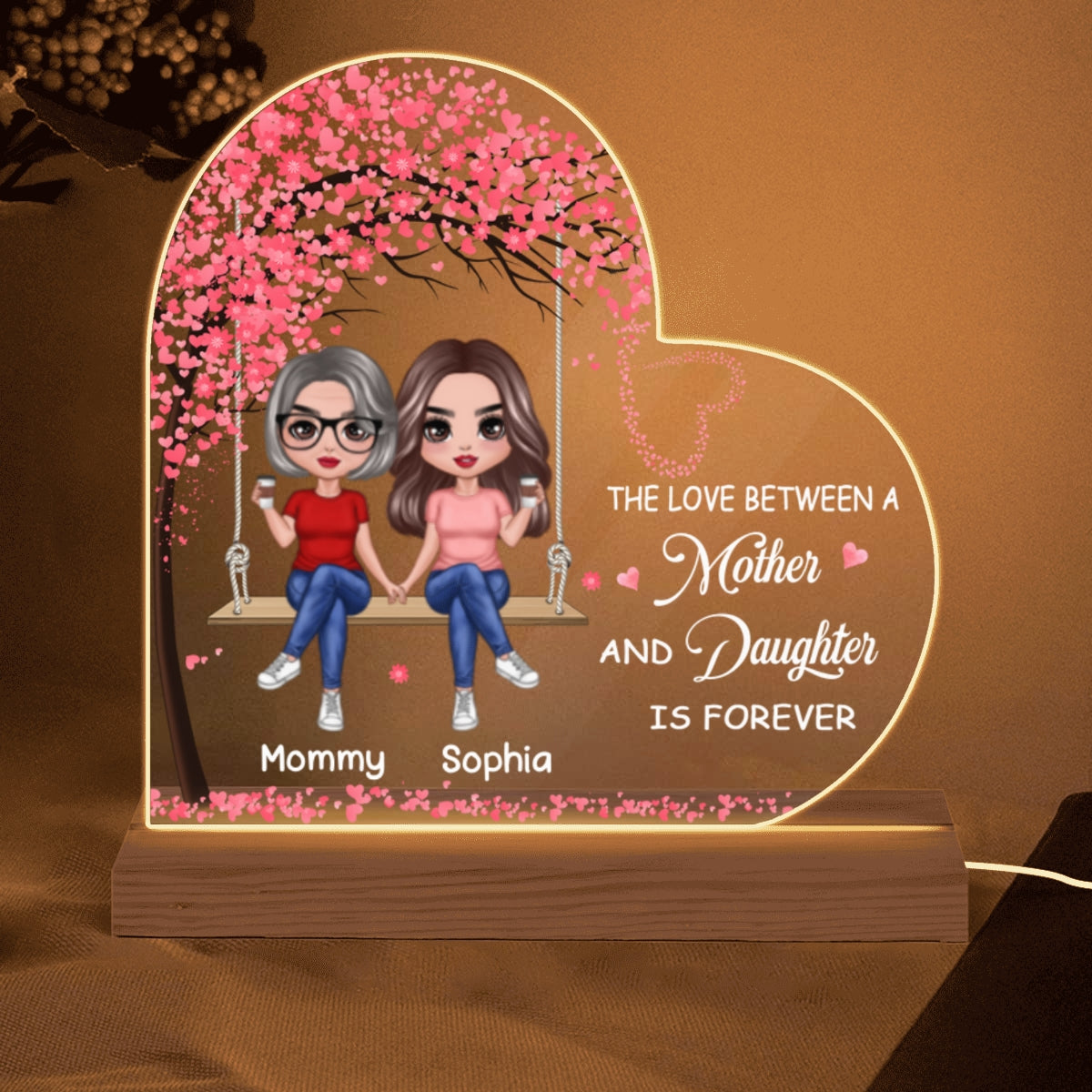 Mother Daughter Sitting On Swing Personalized Acrylic LED Night Light