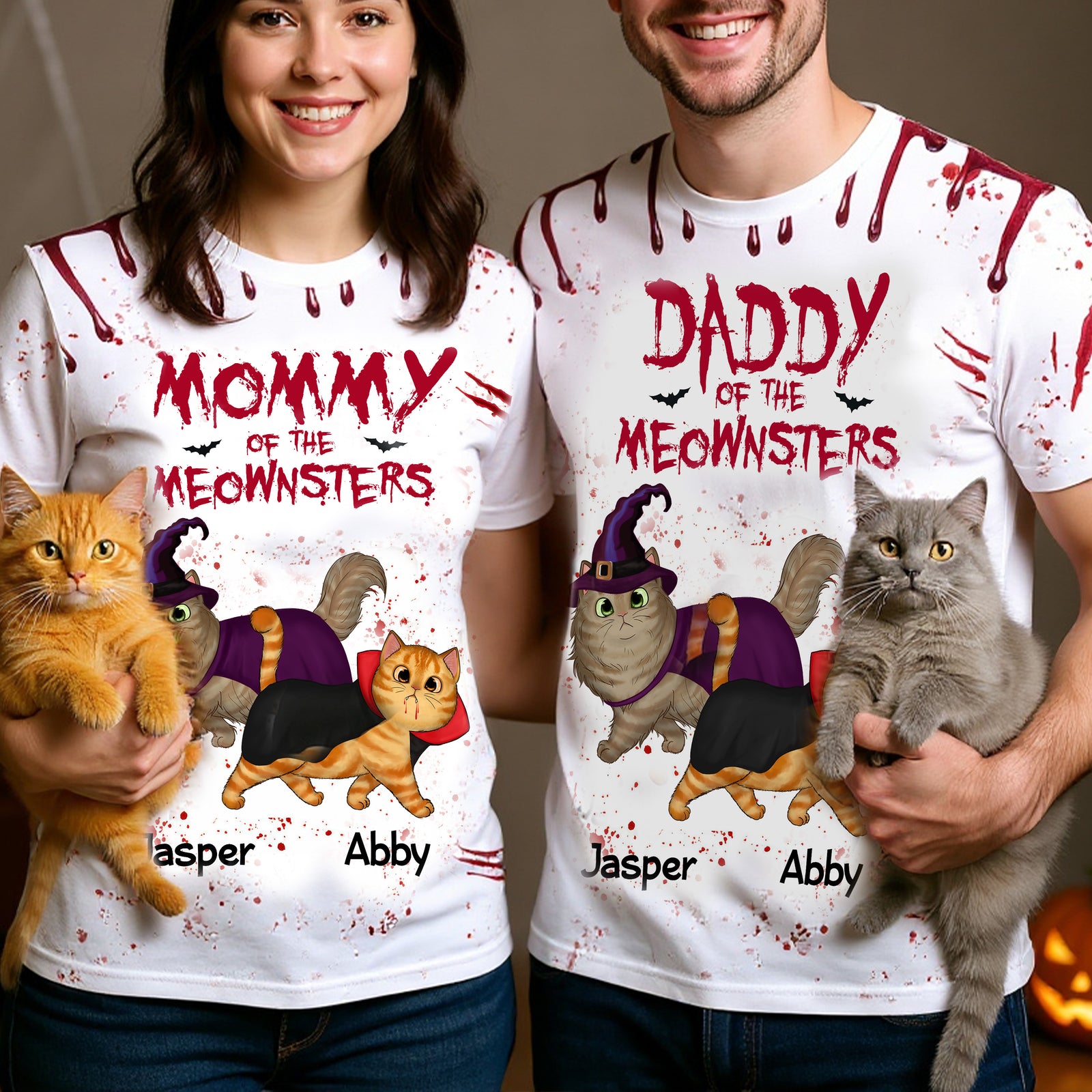 Halloween Mommy Daddy Of The Meownsters Walking Cats Personalized 3D Shirt