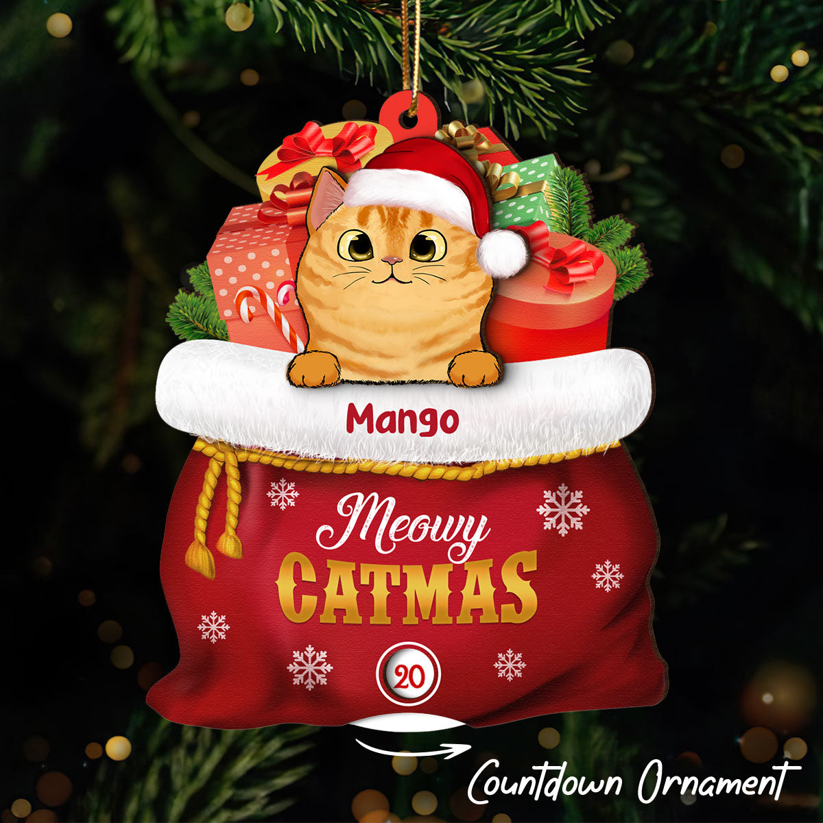 Christmas Peeking Dogs Cats In Santa Gift Bag Personalized Wooden Countdown Ornament, Xmas Gift For Dog Cat Owners, Dog Cat Lovers