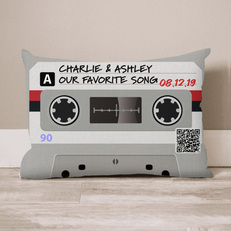 Cassette Tape Favorite Song Music Scannable QR Code Personalized Pillow