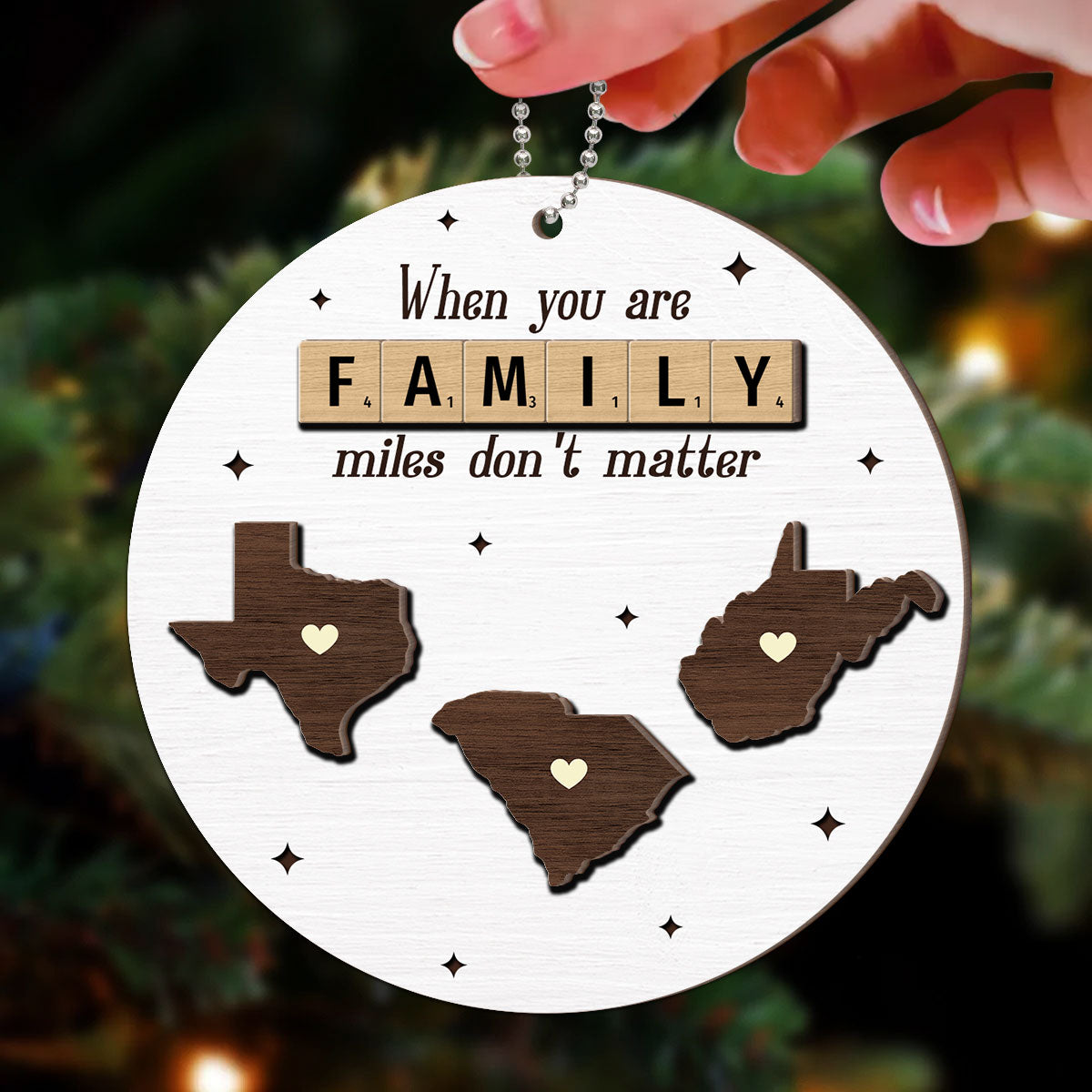 Long Distance Relationship Family Couple Siblings Besties State Map Personalized 2-Layer Wooden Ornament