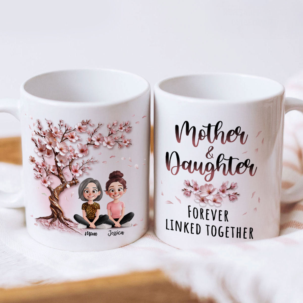 Mom And Daughters Under 3D Effect Blossom Tree Personalized Mug, Heartfelt Gift For Mom, Daughter