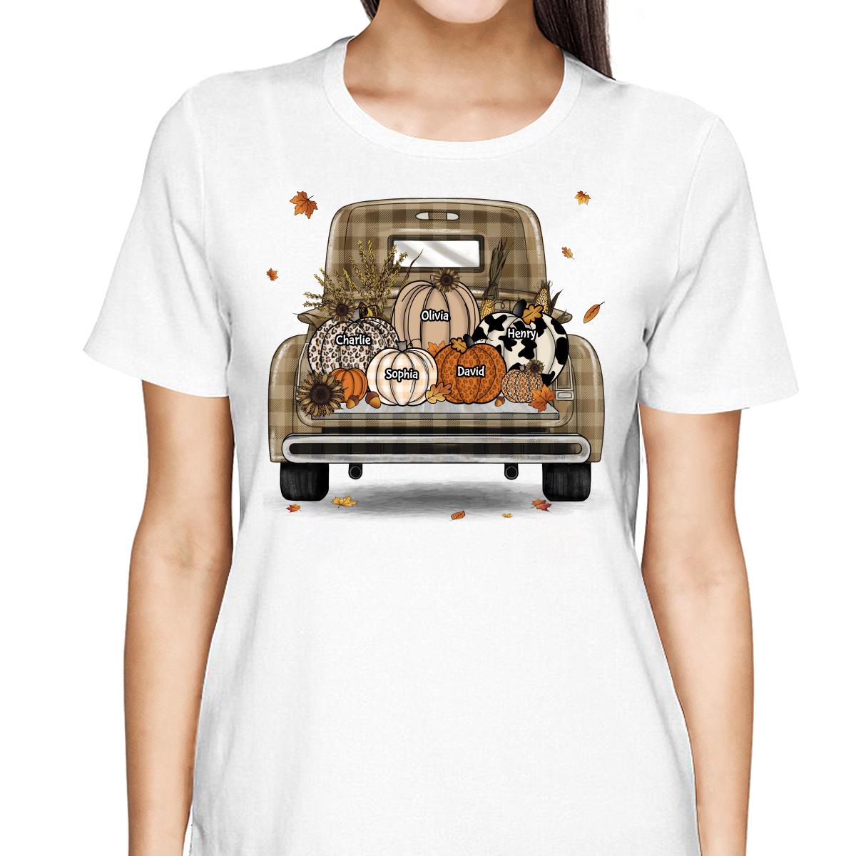 Grandma Mom Fall Season Leopard Truck Pumpkins Personalized Shirt
