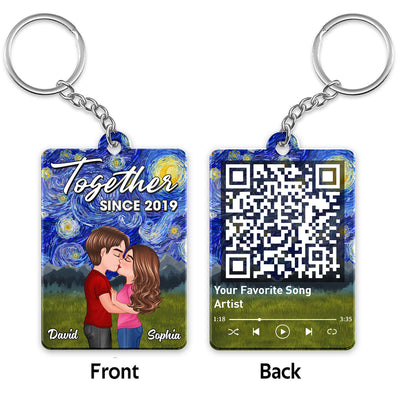 Night Sky Swirl Glowing Moon Couple Kissing Favorite Song QR Code Personalized Acrylic Keychain