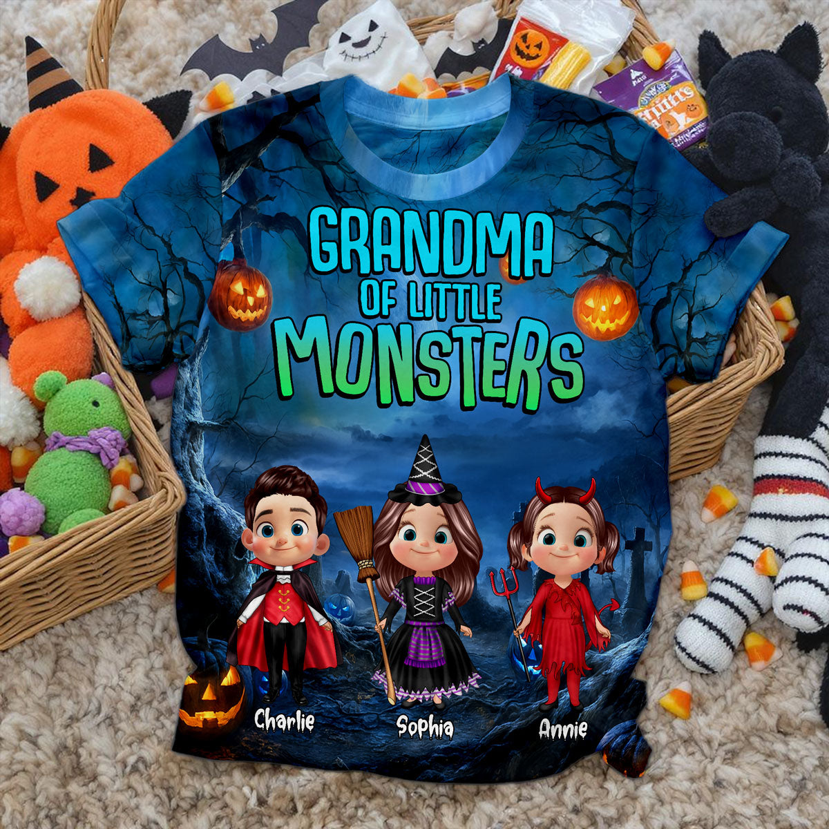 Halloween Night Mommy Daddy Grandma Grandpa Of The Little Monsters Cute Cartoon Kids Personalized 3D Shirt