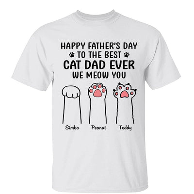 Happy Father‘s Day Cat Dad Paw Outline Personalized Shirt
