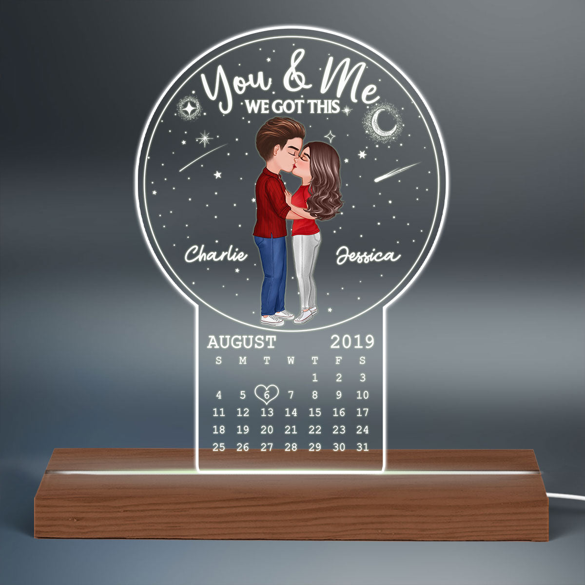 Galaxy Doll Couple Kissing Calendar Anniversary Date Personalized Custom Shape LED Night Light