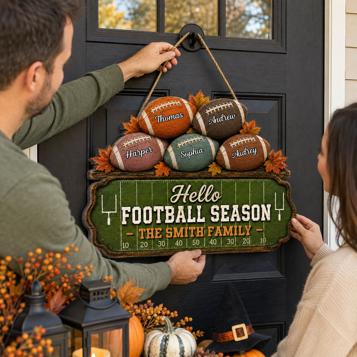 Football Field Family 2D Flat - Personalized Wood Sign - Fall Season Football Season