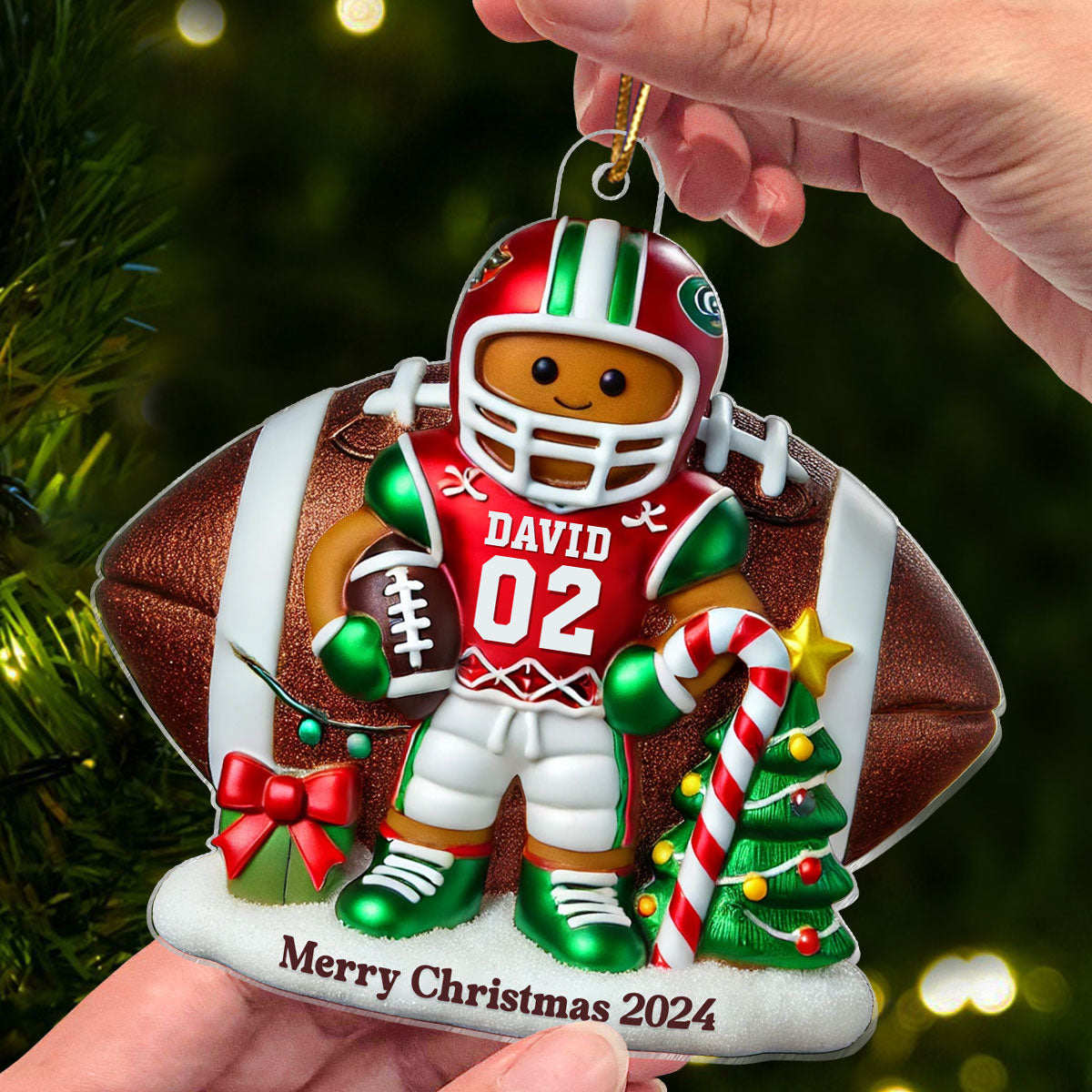 Football Gingerbread Figure Christmas Gift For Football Player Personalized Acrylic Ornament