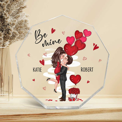 Be Mine Doll Couple Kissing Personalized Nonagon Acrylic Plaque - Gift For Him Gift For Her
