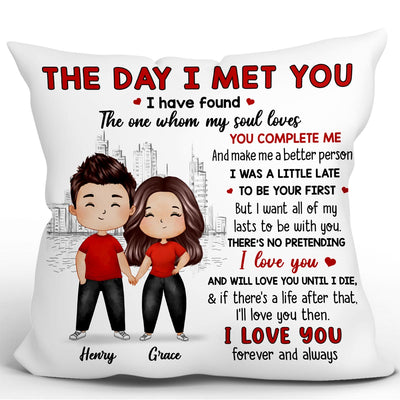 Watercolor Couple The Day I Met You Gift For Him For Her Personalized Pillow