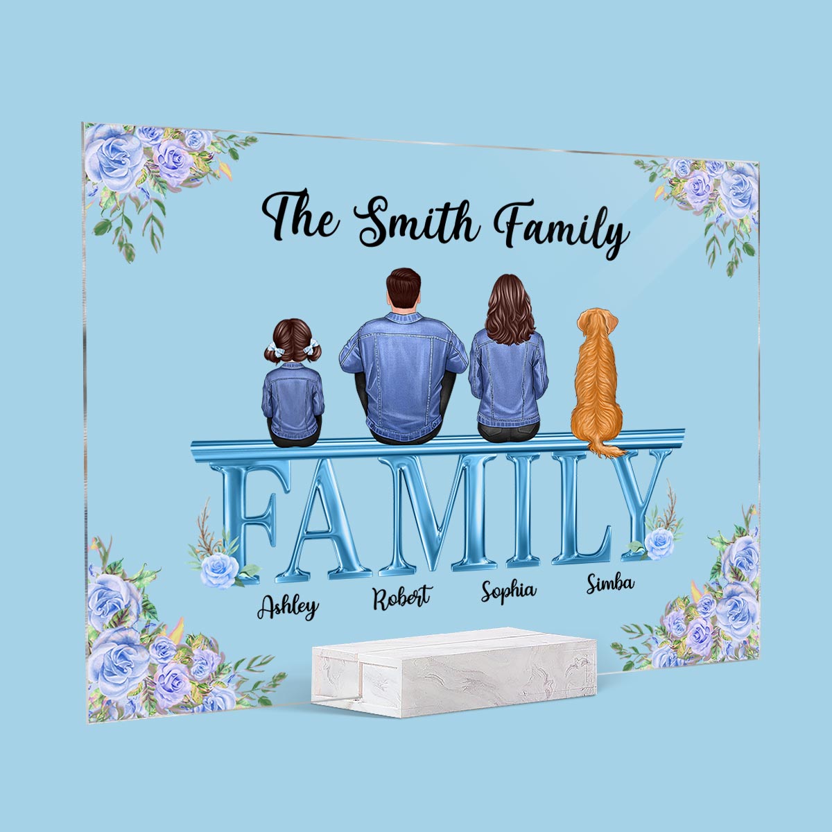 Denim Jacket Family Sitting On Text Personalized Acrylic Plaque
