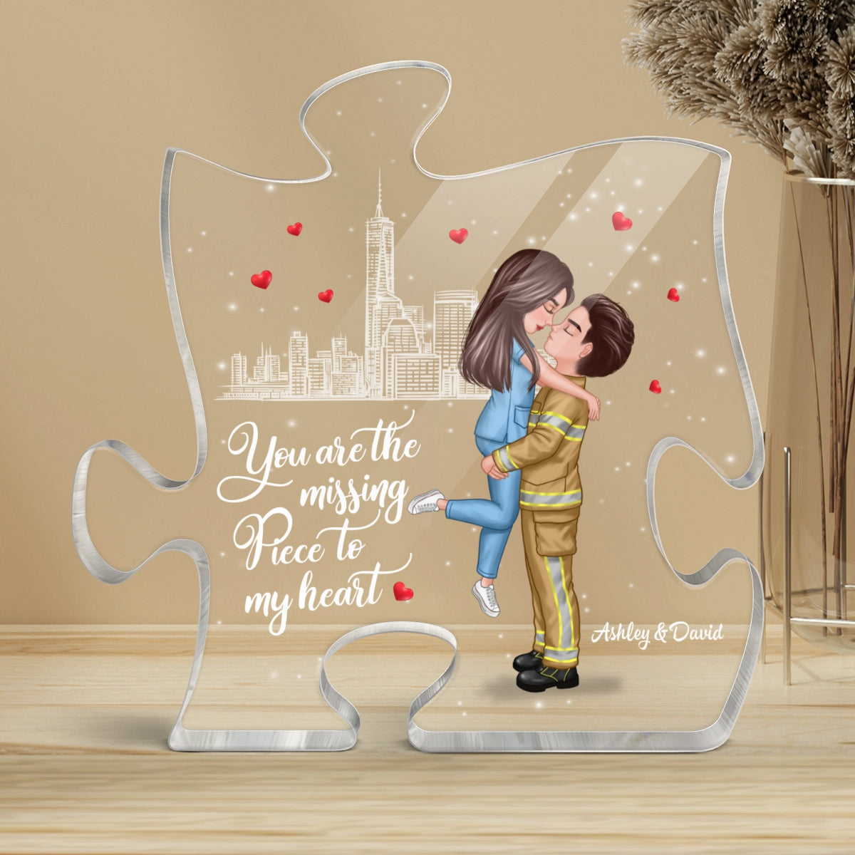 The Missing Piece To My Heart Couple Valentine‘s Day Gifts by Occupation Gift For Her Gift For Him Firefighter, Nurse, Police Officer Personalized Puzzle Acrylic Block