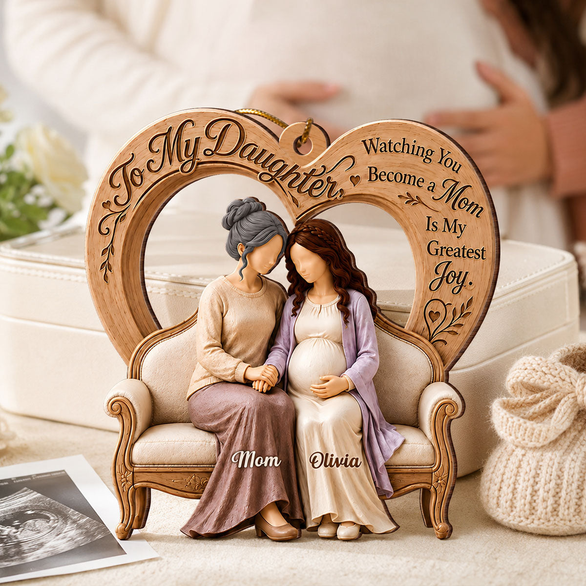 Pregnancy Expecting Mom To My Daughter - Personalized Wooden Ornament - Christmas Keepsake For New Mom