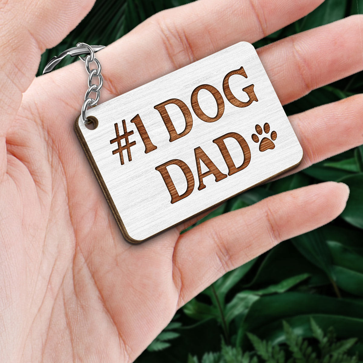 Number One Dog Dad Sitting On Beach Personalized Wooden Keychain