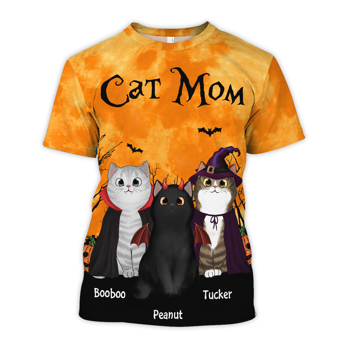 Cat Mom Halloween Moon Light Bat Tree - Personalized 3D Shirt