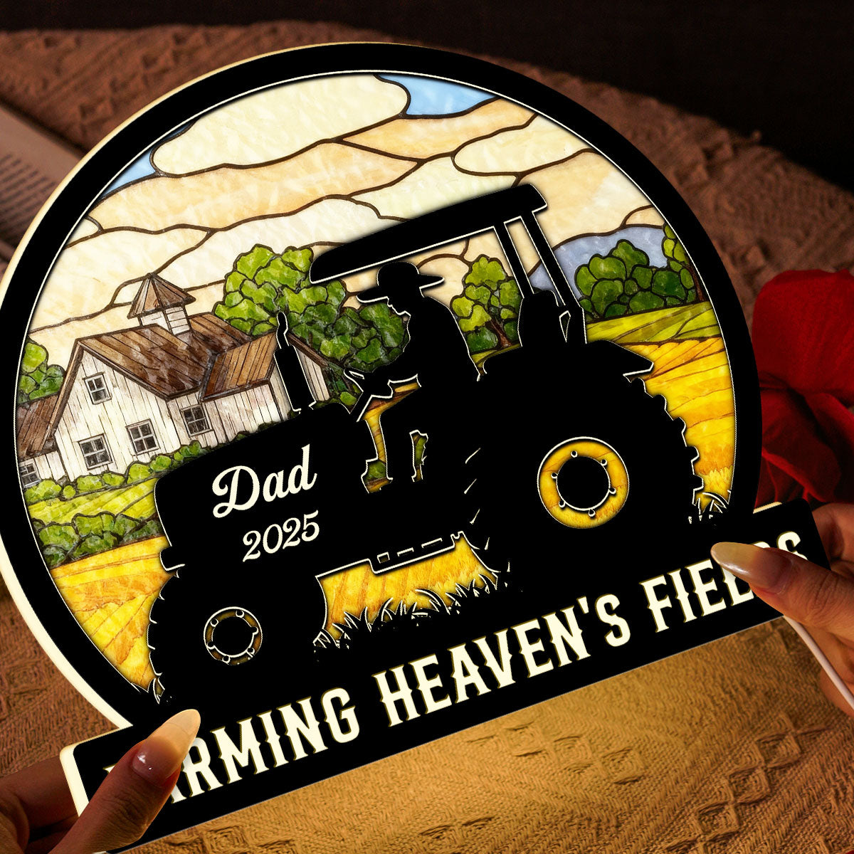 Farming In Heaven Memorial - Personalized Light Box - Memorial Keepsake For Family