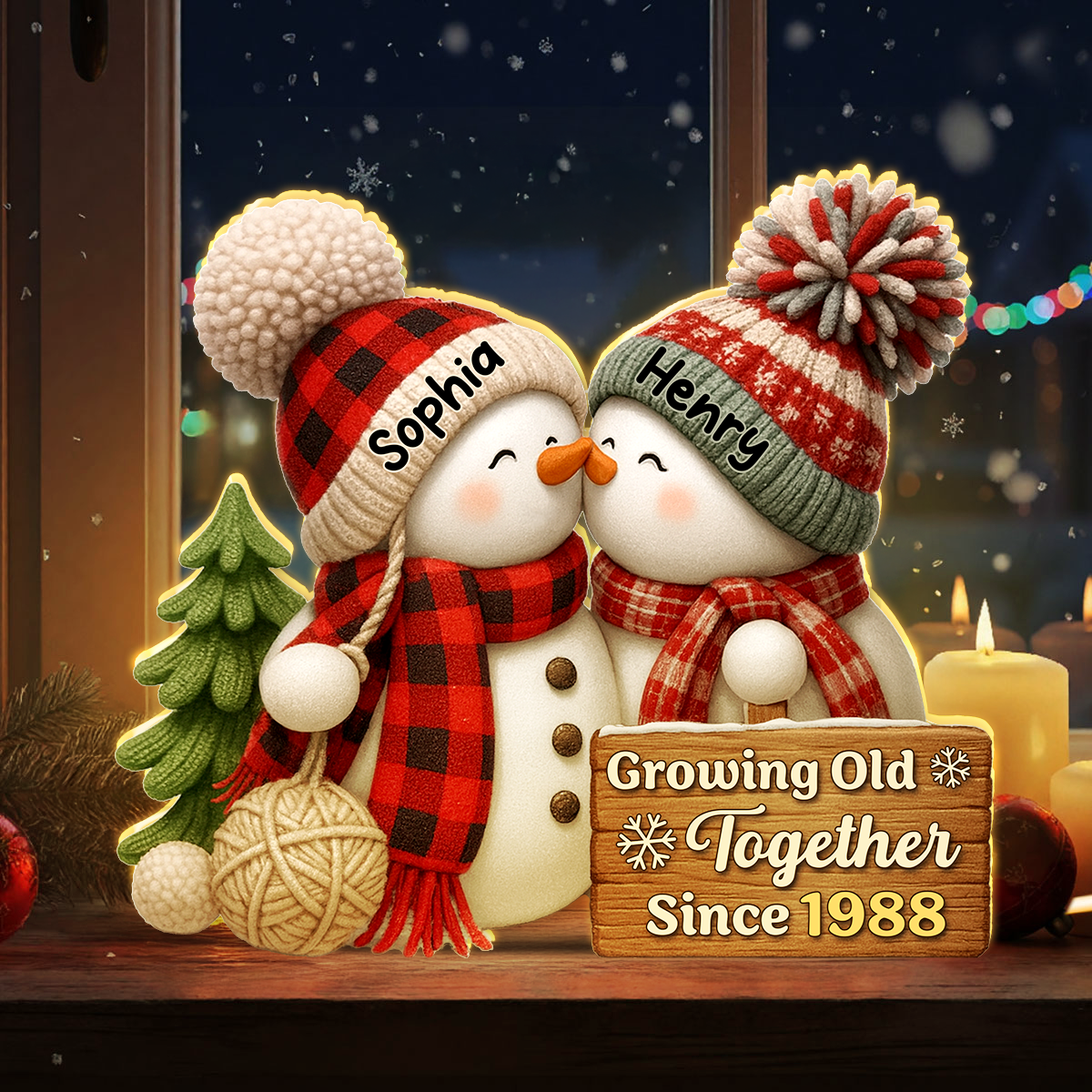 Snowman Couple Growing Old Together - Personalized Light Box - Heartwarming Christmas Gift for him, Gift for her