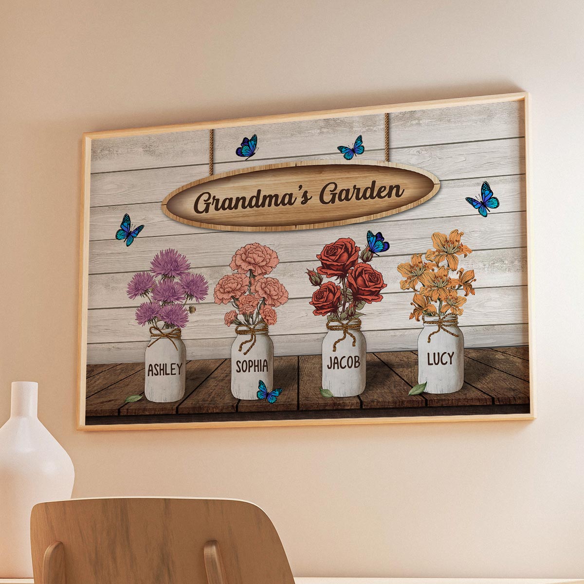 Grandma‘s Garden Birth Month Flowers Jars Personalized Horizontal Poster
