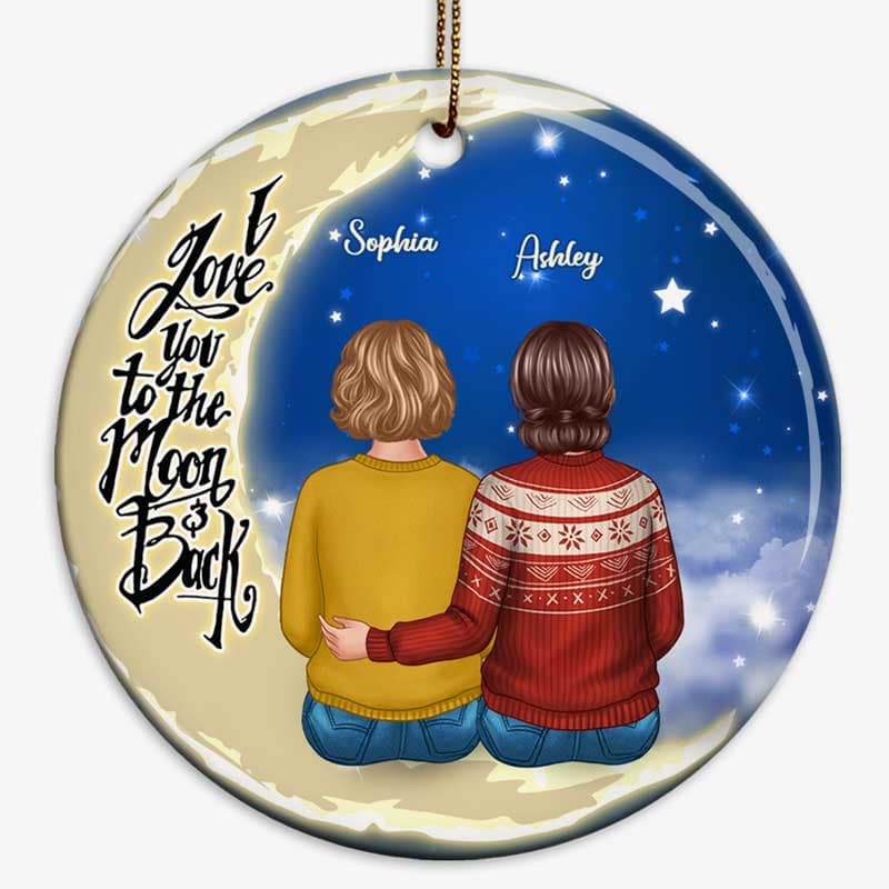 Sisters On Moon Family Personalized Circle Ornament