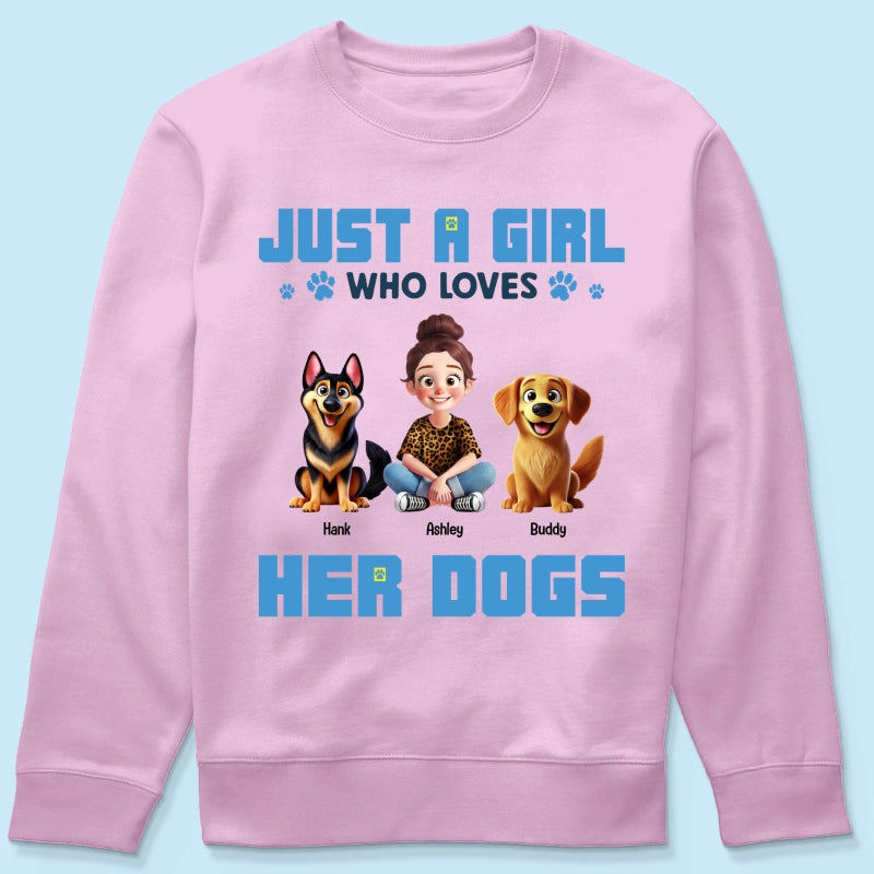 Animation Cartoon Just A Girl Who Loves Her Dogs Personalized Shirt, Gift For Dog Lovers