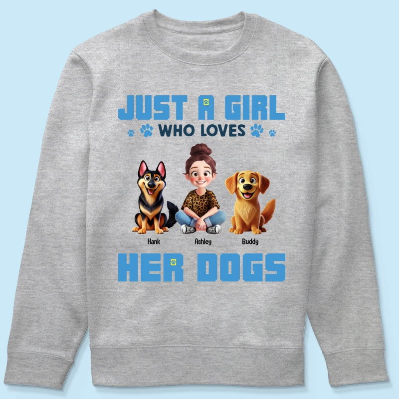 Animation Cartoon Just A Girl Who Loves Her Dogs Personalized Shirt, Gift For Dog Lovers
